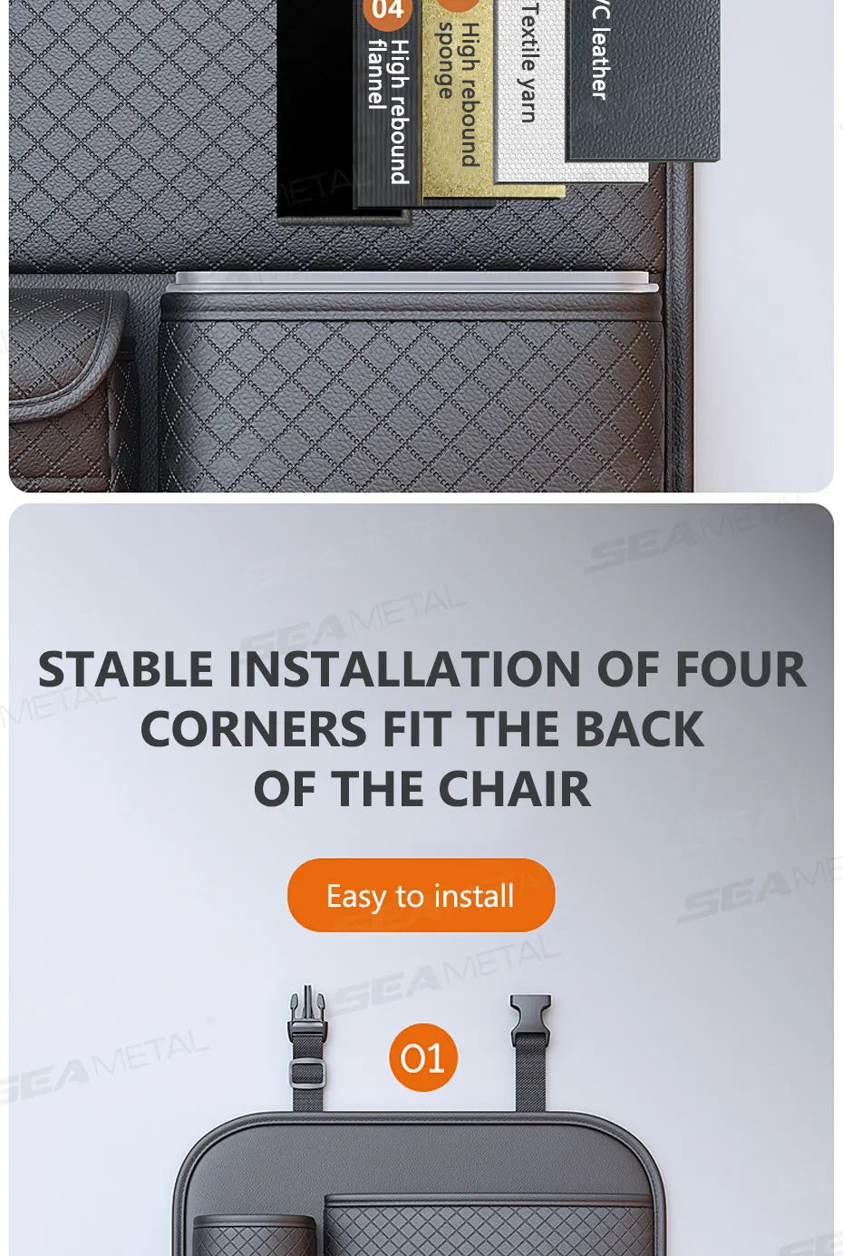 SEAMETAL Luxury Car Seat Back Storage Bag Multifunction Backseat Organizer Storage Pocket Wear-Resistant Seat Anti Kick Guard