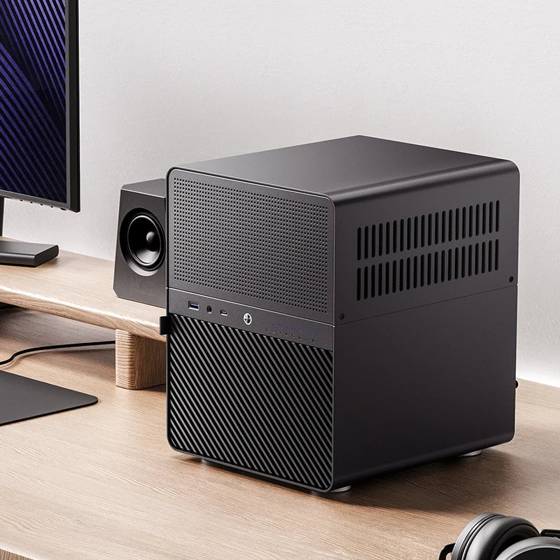 JONSBO N3 Mini NAS-chassi ITX Mini aluminium med stålplatta, stöd för 130 mm CPU-kylare, två 100×25 mm-fläktar ingår