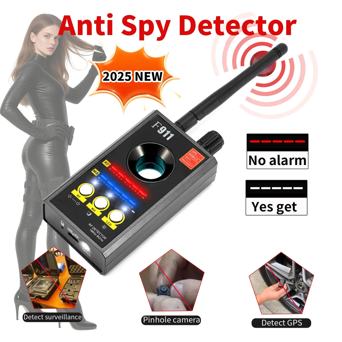 F911 Hidden Camera Detectors, Spy Detector, Bug and GPS Detector, Security Camera Finder, Infrared Scanner