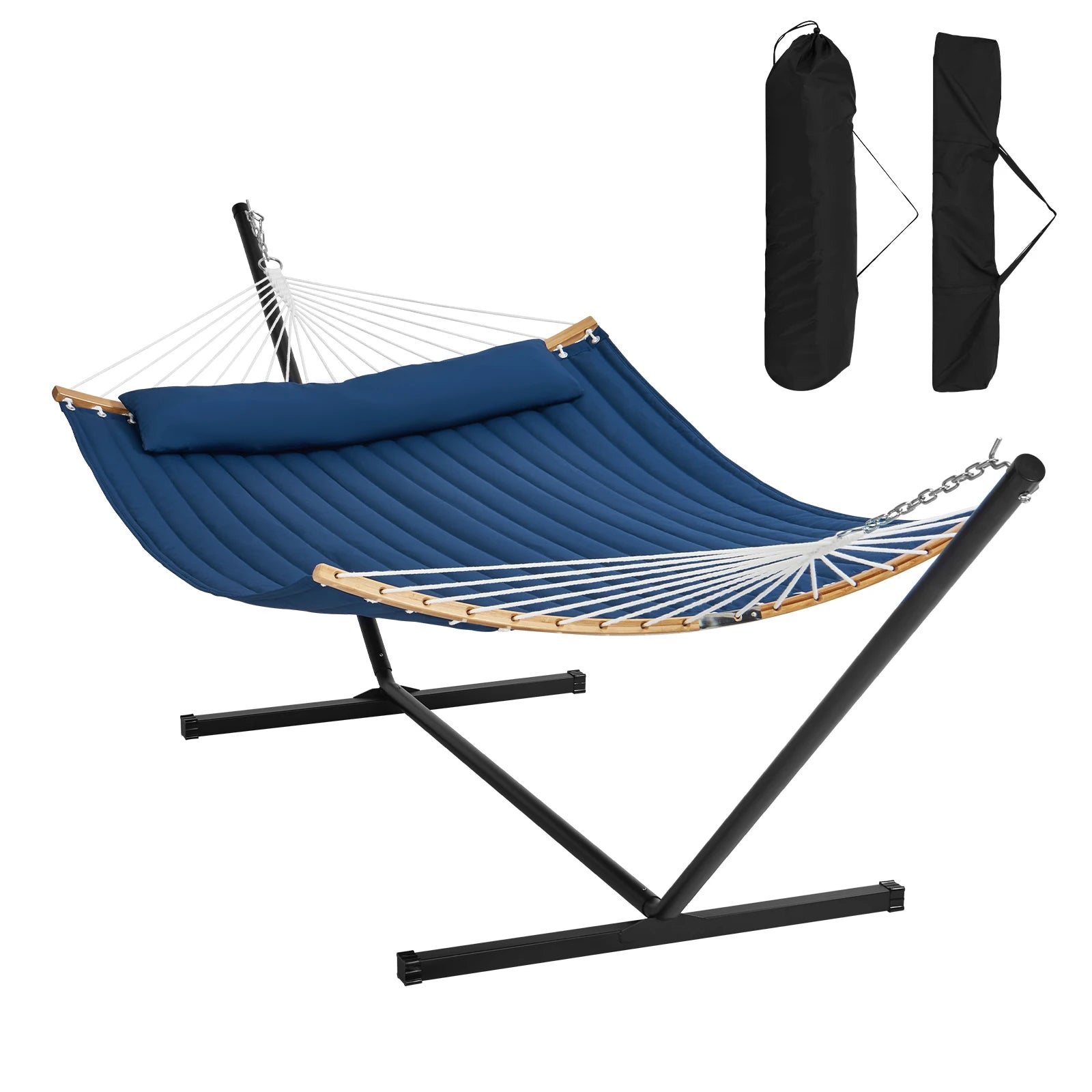 Hamac pour deux personnes Succe avec support inclus, Hamac double avec barres d’écartement courbes, et coussin détachable et sac portable