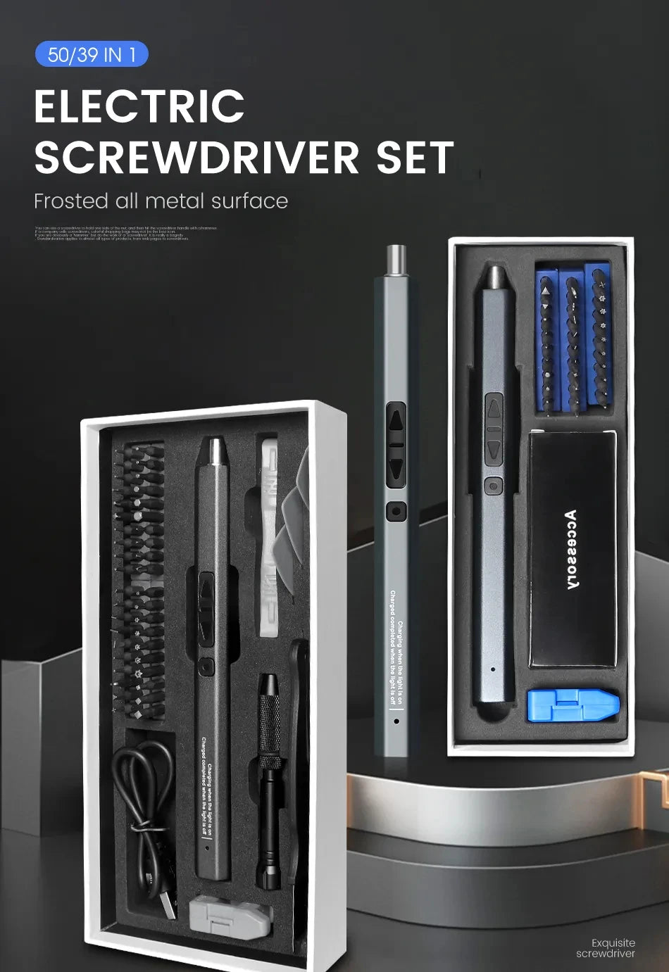 Cordless Electric Screwdriver Set 12/39/50 in 1 Precision Power Tool Magnetic Screw Driver Bit Fast Charging Repair Tool Kit