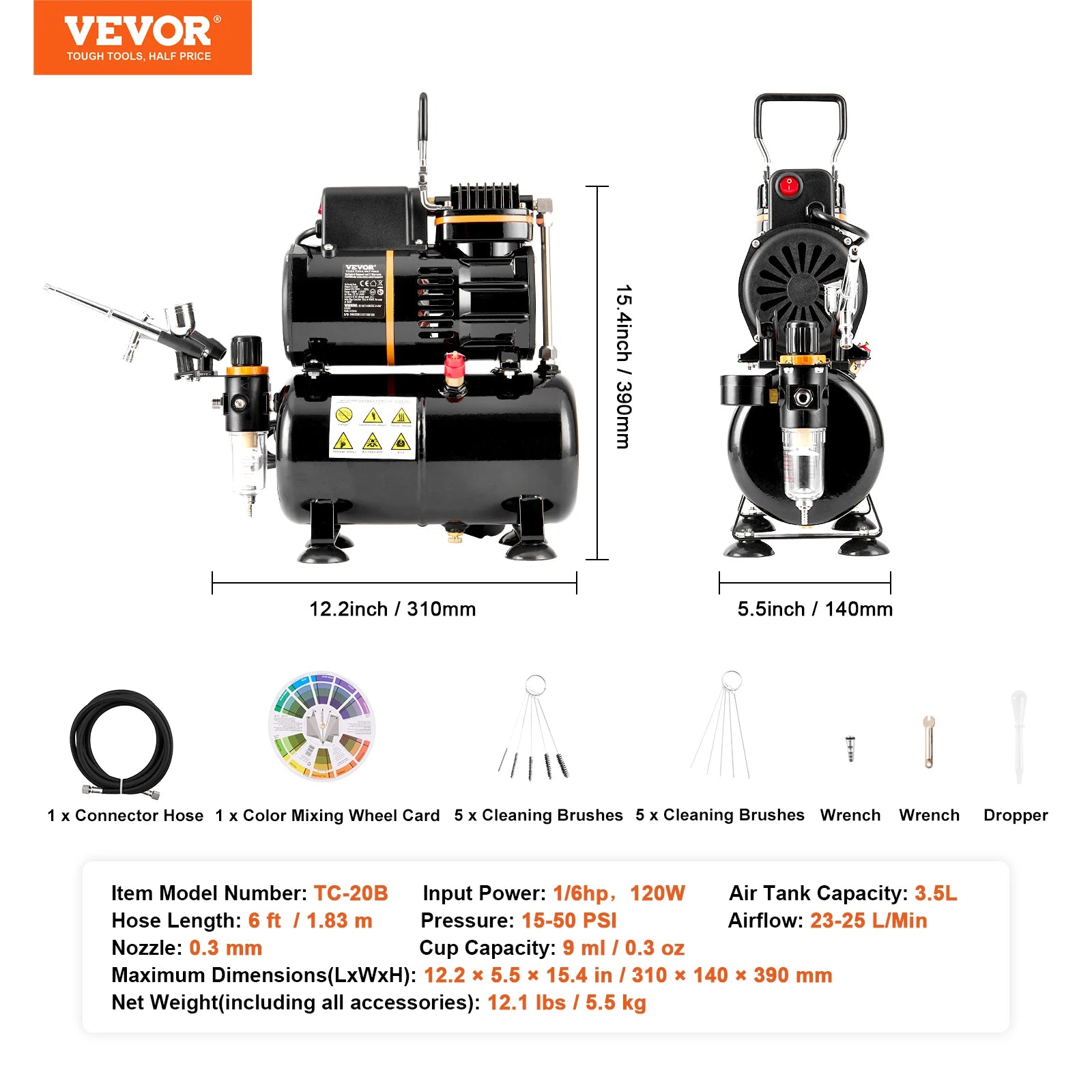 Professional Airbrush Kit with Dual Fan Compressor & 3 Nozzle Sizes