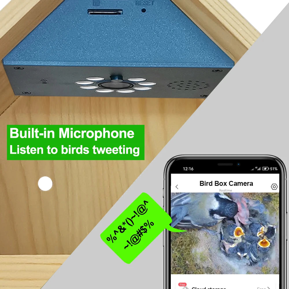 Smart WiFi Bird House Camera 4MP HD with Night Vision & App