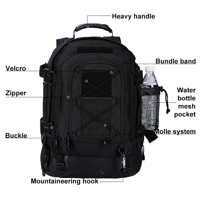 Sac à dos militaire tactique 65L pour camping, randonnée et voyage