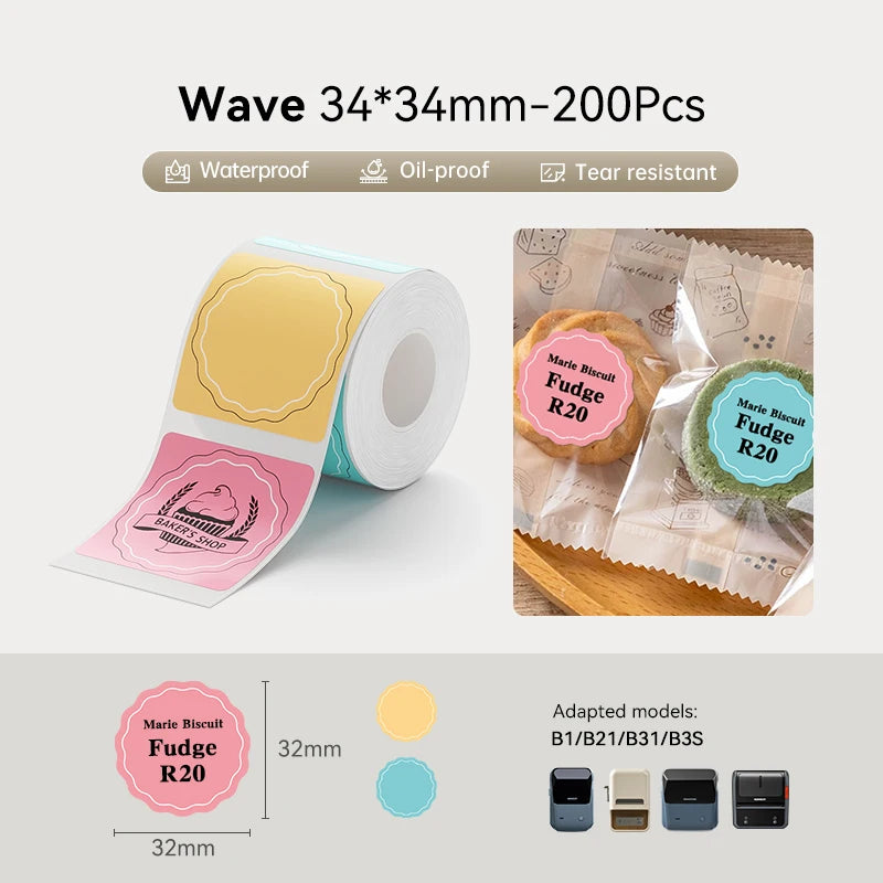 Niimbot etichetă termică 20-50mm lățime, cerc, alb, adeziv, etichetă impermeabilă, hârtie pentru B1 B21, imprimantă mini etichete, maker