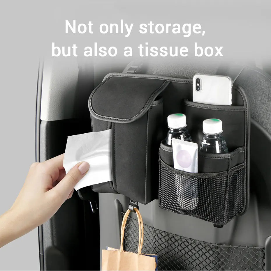 SEAMETAL Car Seat Back Storage Bag Premium Suede Car Organizer Multi-Pocket Storage Pocket Hanging Back Seat Auto Tissue Holder