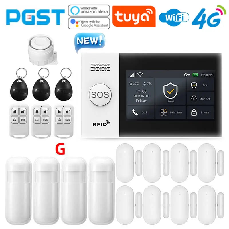 PGST PG-107 4G Tuya trådløs hjemme-WIFI GSM hjemme sikkerhet med bevegelsessensor innbruddslarm system støtter Alexa & Google