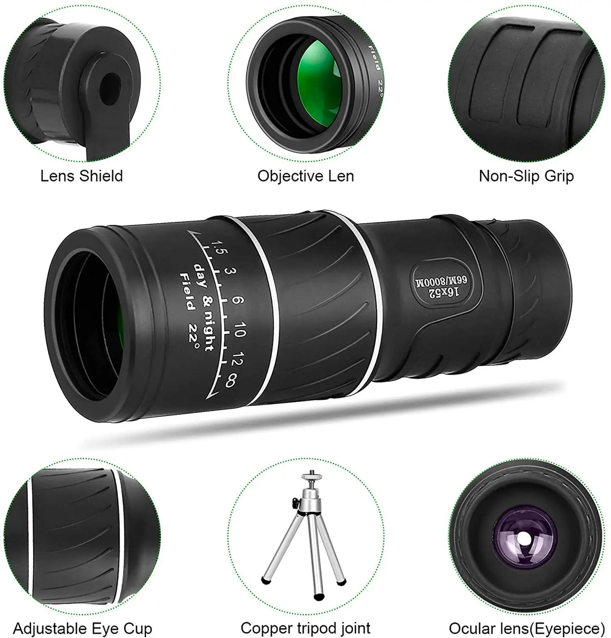 YM04 Monocular with Phone Adapter and Tripod