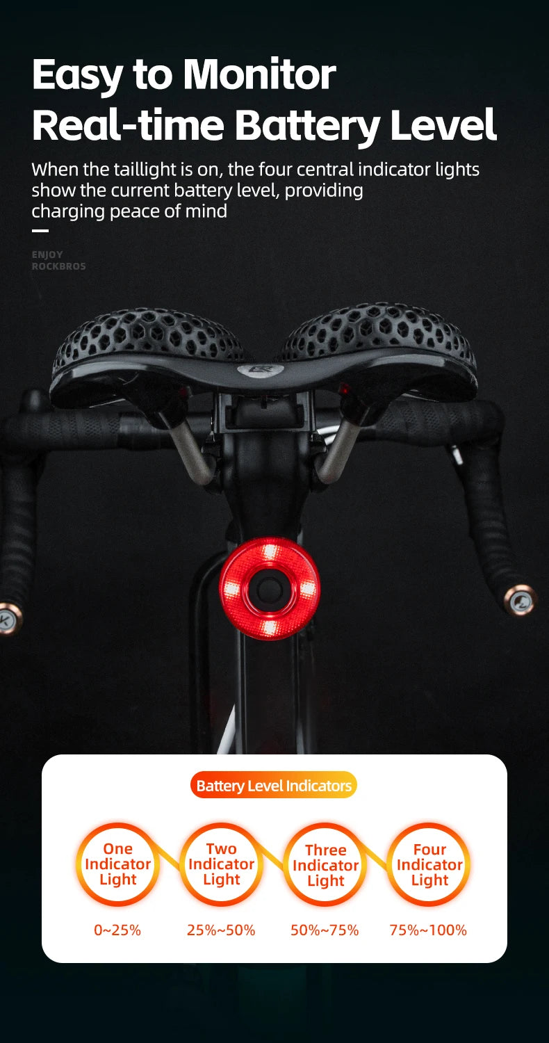 Smart cykel baklampa med bromssensor och USB-uppladdningsbar vattentät design