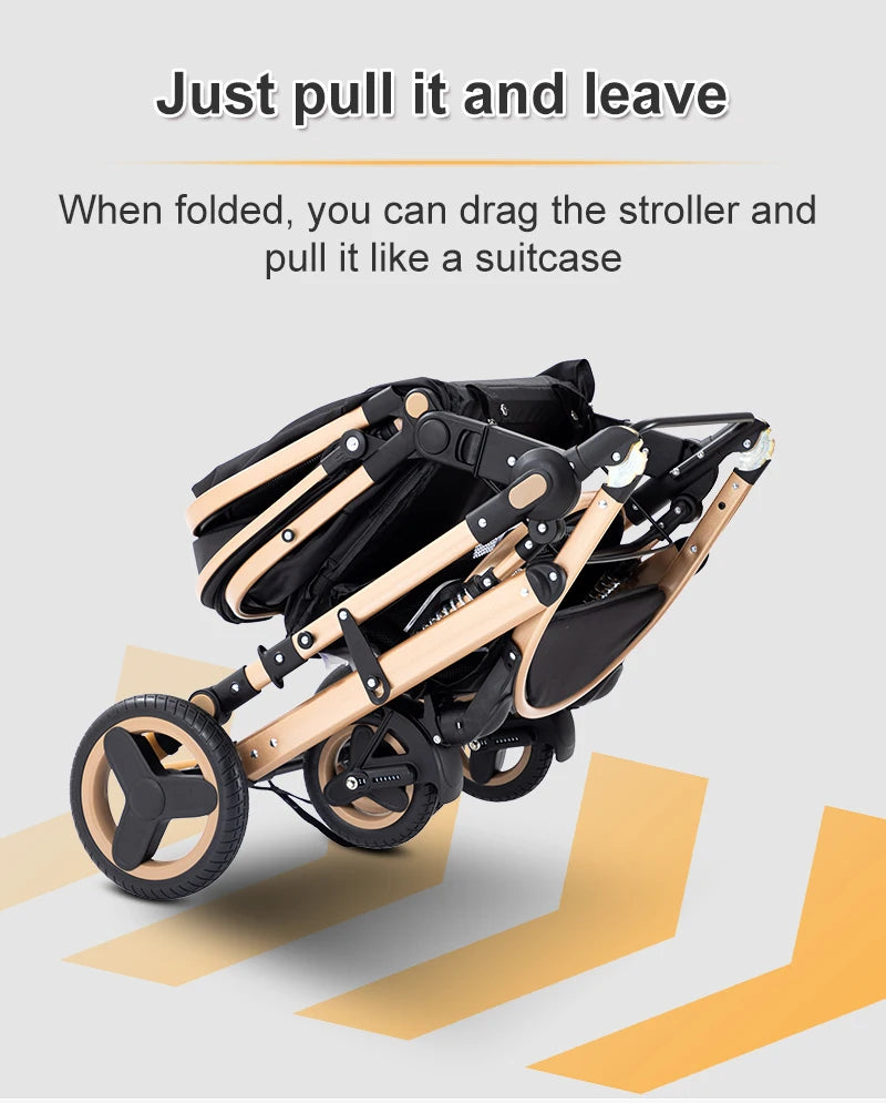 3-in-1 Luxurious Portable Baby Stroller with High Landscape Frame