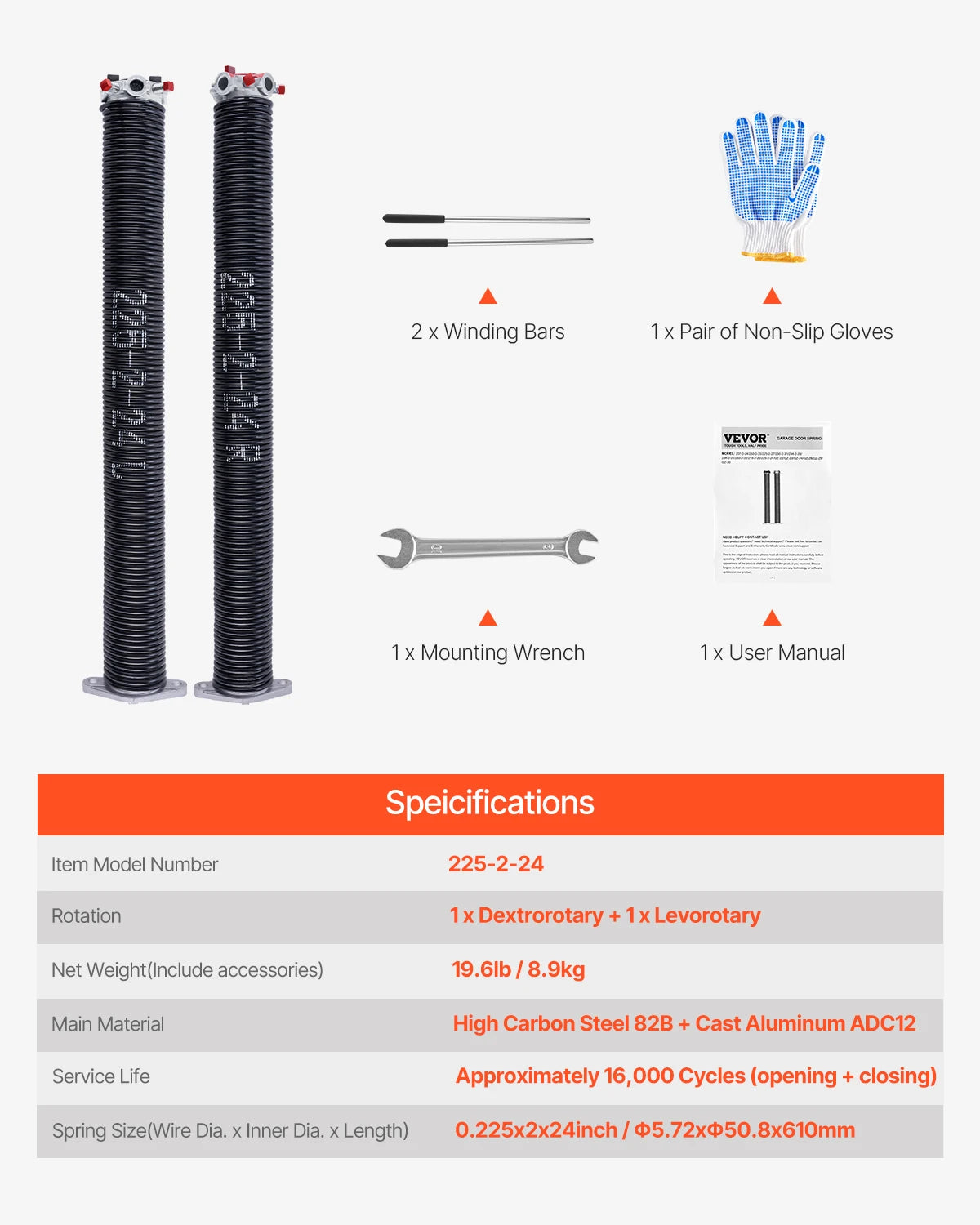 Garage Door Torsion Springs Pair 16,000 Cycles Black Coated Replacement