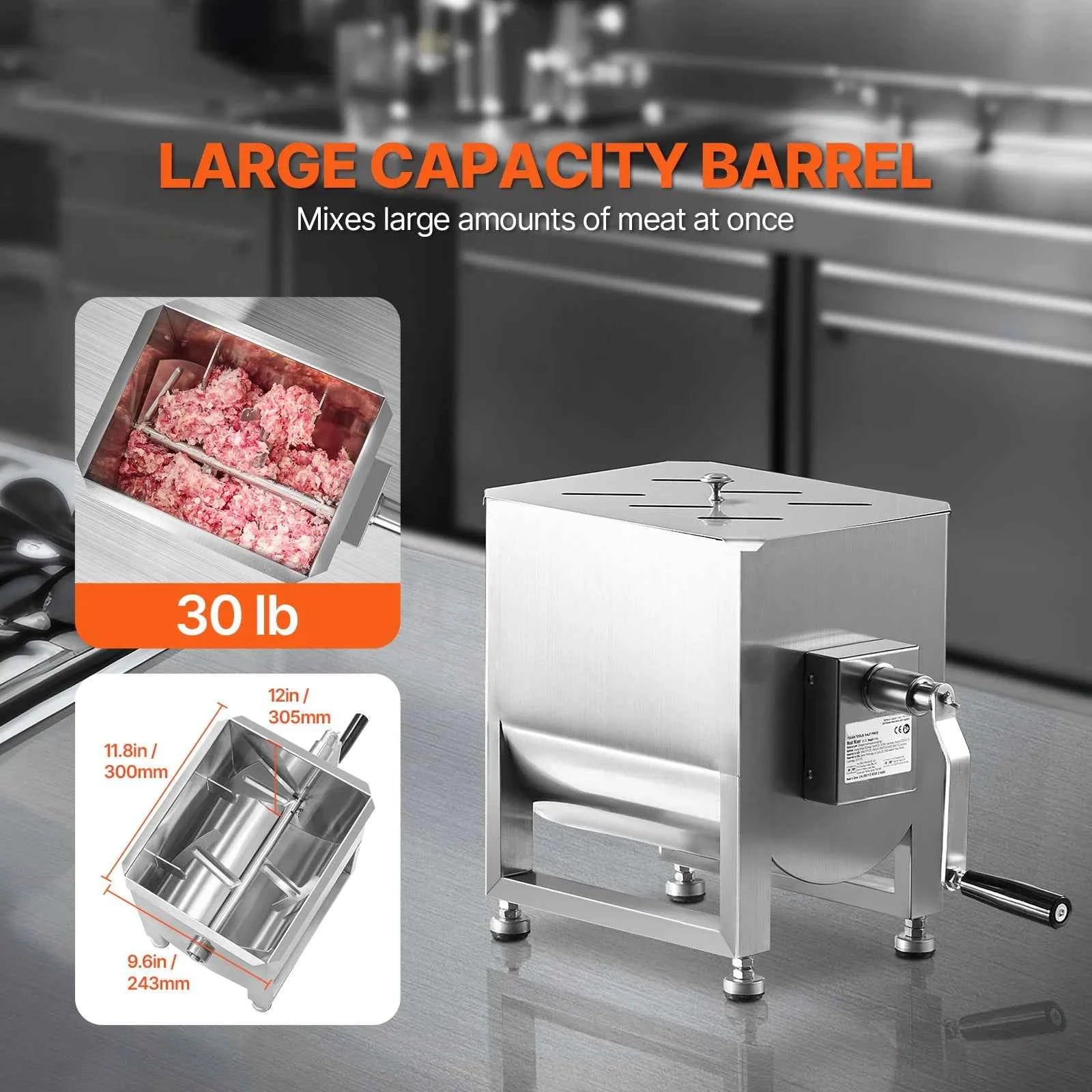 Manual Meat Mixer with Lid, Handle and Gear Reducer