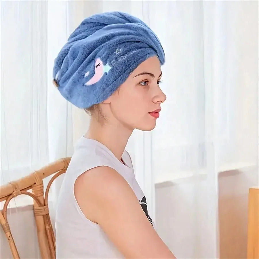 Quick-Dry Coral Fleece Hair Towel Wrap with Embroidery