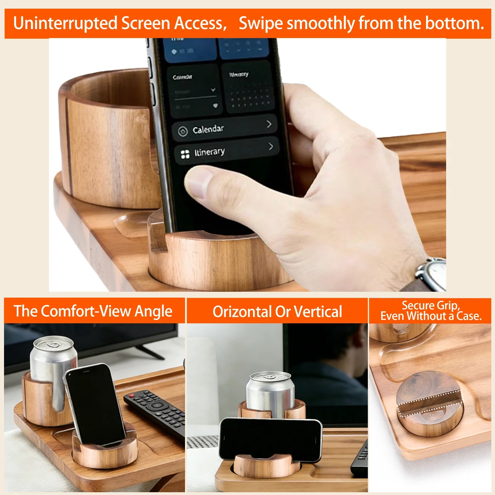 3-in-1 Couch Arm Tray with Rotating Cup Holder & Phone Stand