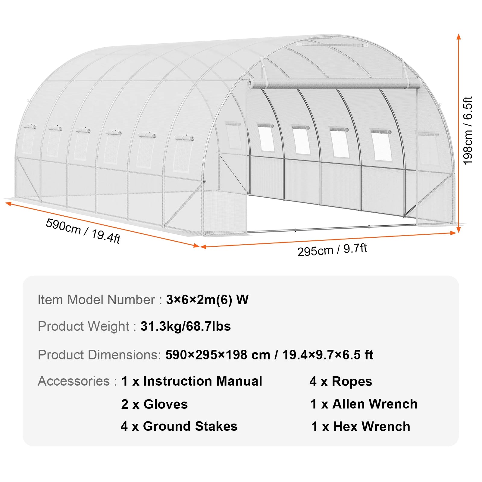 SucceBuy Durchgangs-Tunnel Gewächshaus Bogenhaus Gewächshaus Tunnel Pflanzen-Gewächshaus mit Stahlschale und PE-Abdeckung Roll-Top-Reißverschluss-Tür