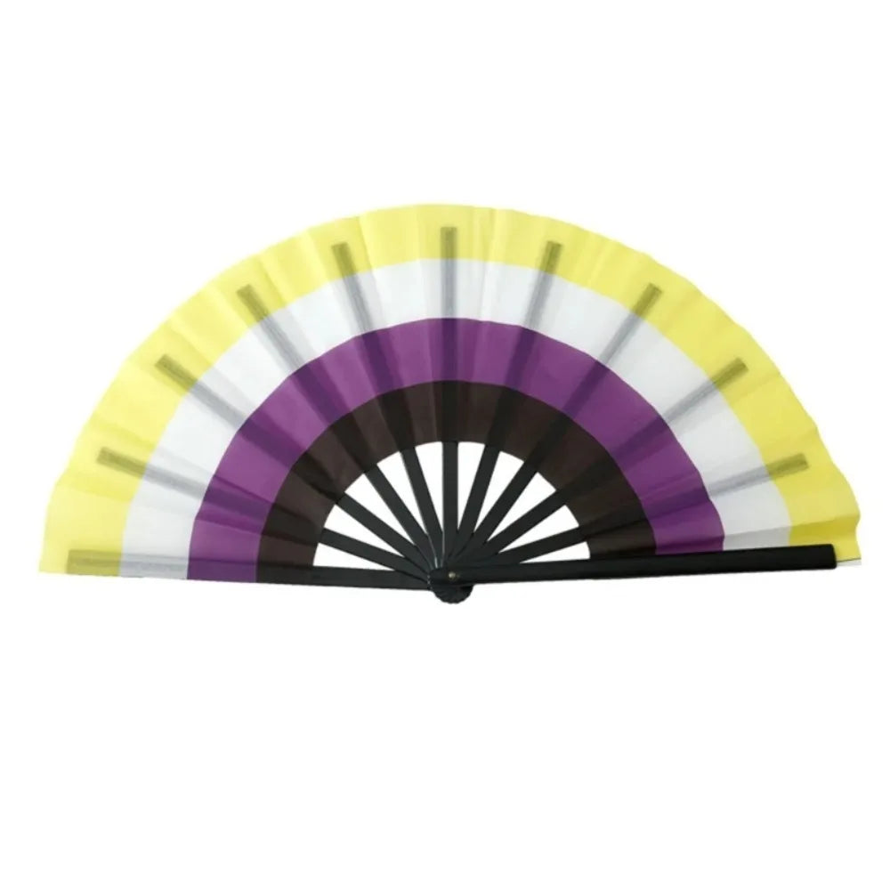 Leque de kung fu dobrável de plástico colorido, 33 cm