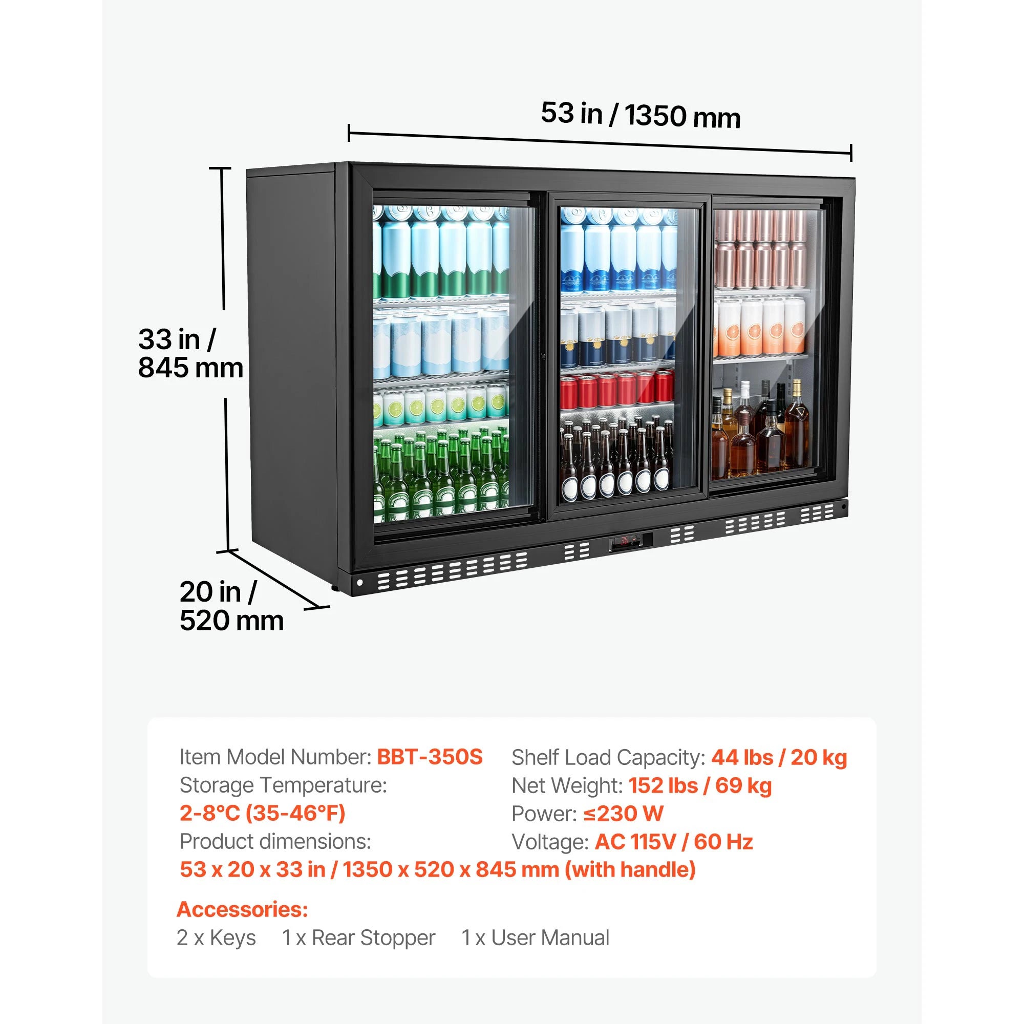 7.4/11.4 Cu. Ft. Back Bar Cooler with LED Lighting