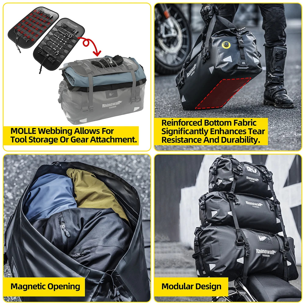 Waterproof Motorcycle Saddle Bag 20L 40L 65L Tail Seat Storage Pack