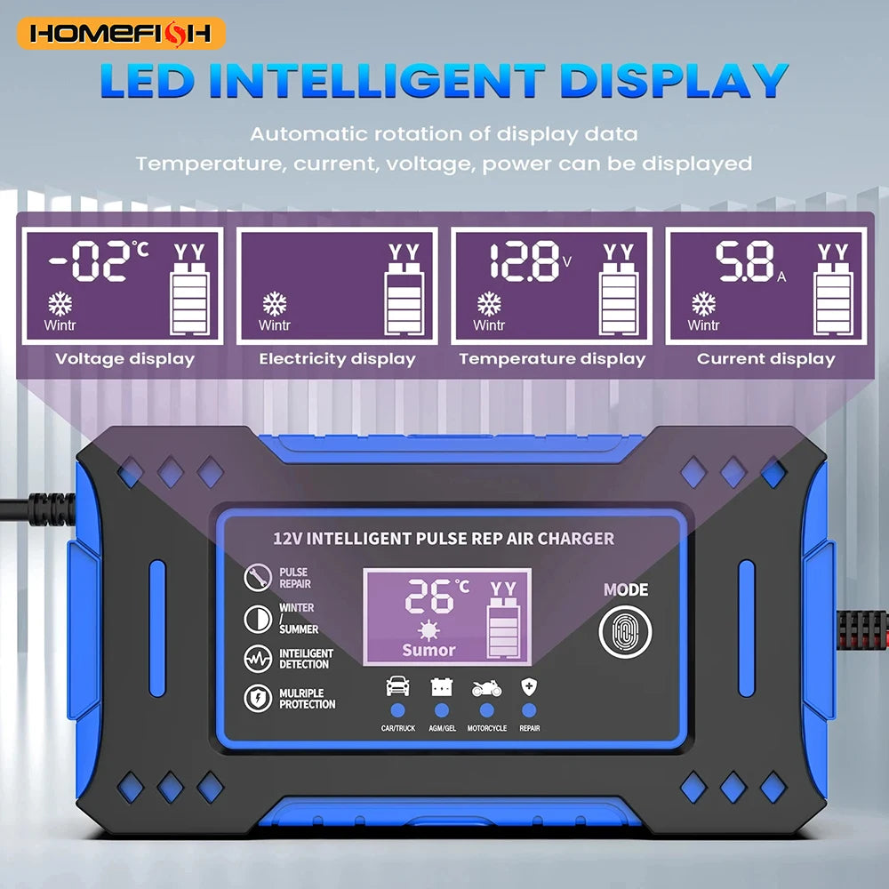 Caricabatterie per batteria al piombo 12V - 6A con LCD