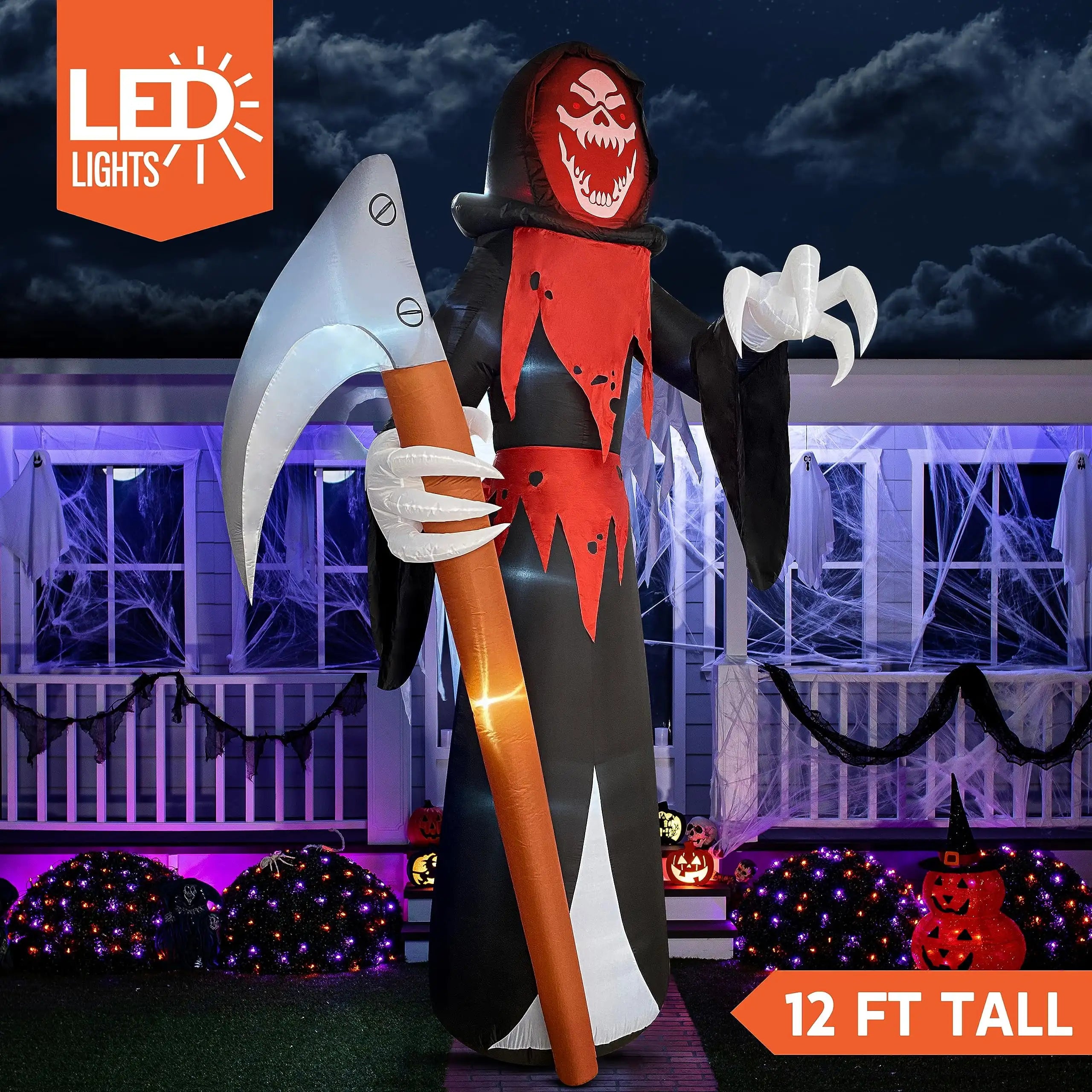 12 FT Halloween Inflatable Grim Reaper with LED Lights