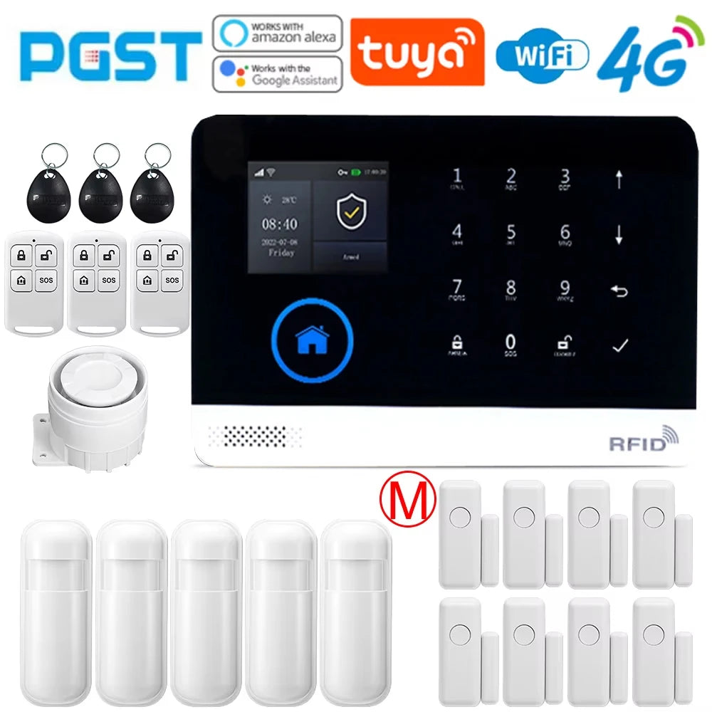 Tuya Wireless home alarm,4G smart home alarm system,WIFI,GSM,Home Security Alarm System Touch Keyboard RFID APP Wireless At hom