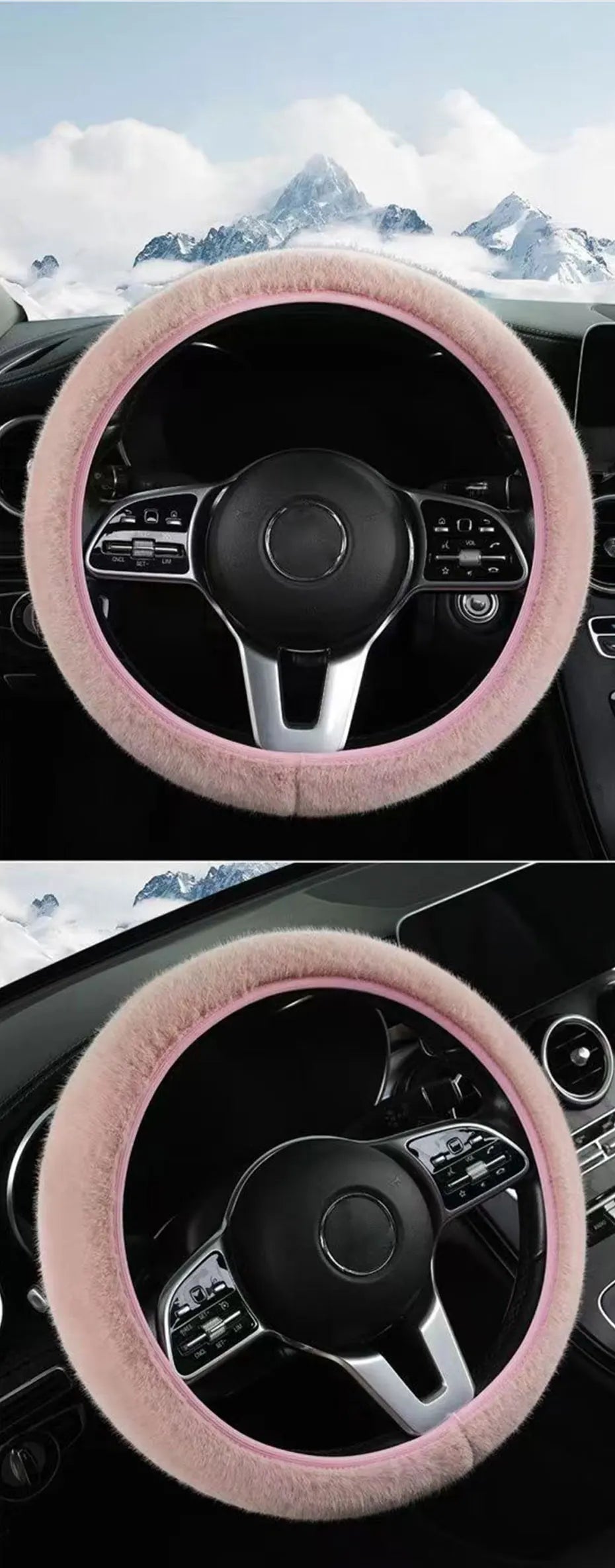 SEAMETAL Winter Warm Steering Wheel Cover Soft Plush Steer Cover Flexible Anti Slip Full-Wrapped Steering Protector for 37-39cm