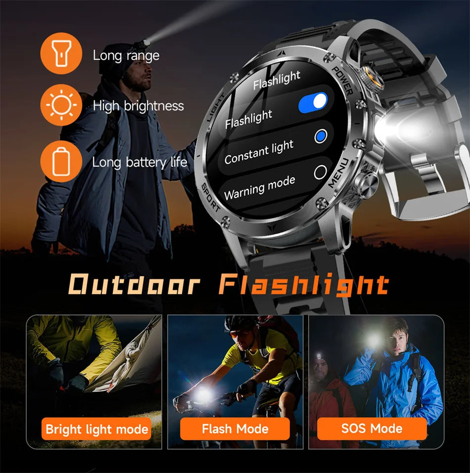 Bluetooth обаден спортен смарт часовник с LED фенер
