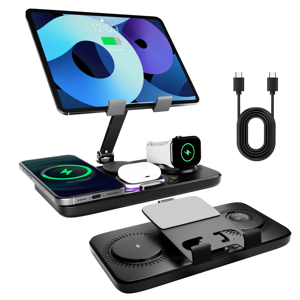 7-in-1 Wireless Charger Stand Pad, 15W Fast Charging