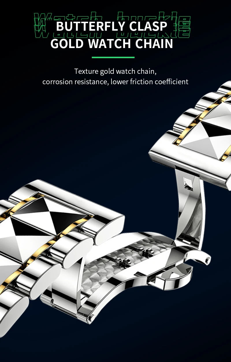 2024 New Men's Watch Fashion Rivet Stainless Steel Strap Luxury Water Diamond Diamond Luminous Blue Gold Dial Business Men Watch