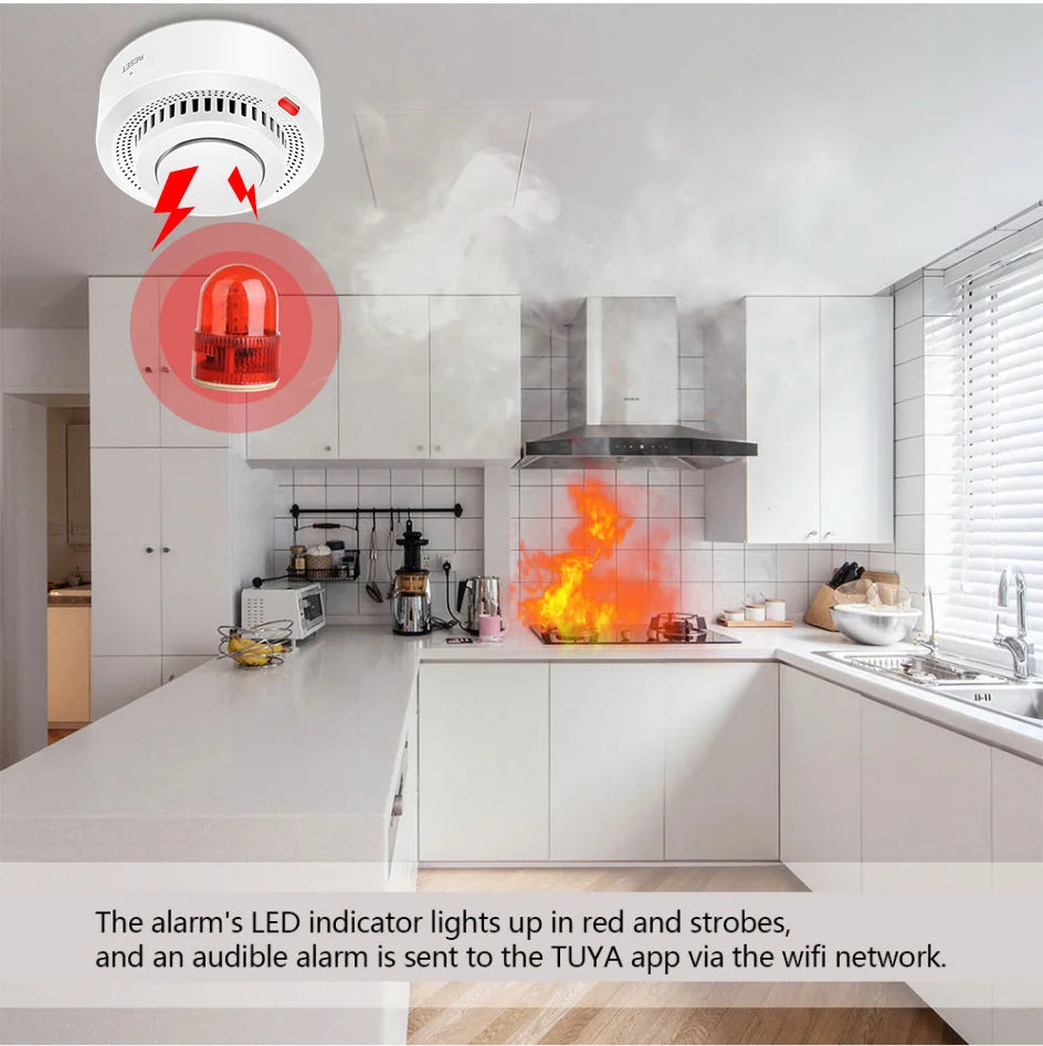 Tuya Smart WiFi Smoke Sensor Fire Protection Smoke Detector 85dB Sound Security System Firefighters Smartlife APP Control