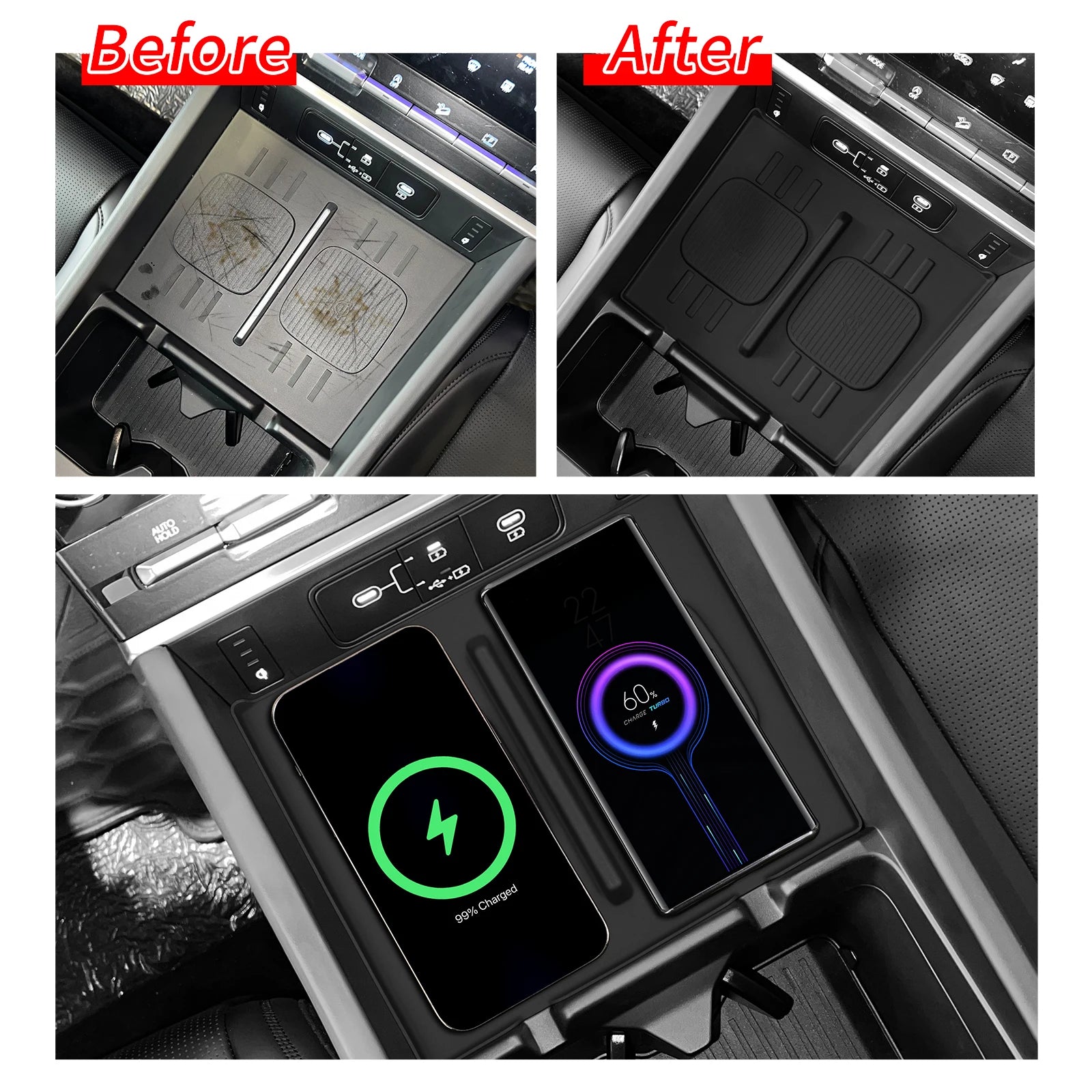Smabee for Hyundai Santa Fe 2024 2025 2026 Storage Box Cup Holder Anti Dirt Pad Car Interior Accessories Organizer Tidying Black