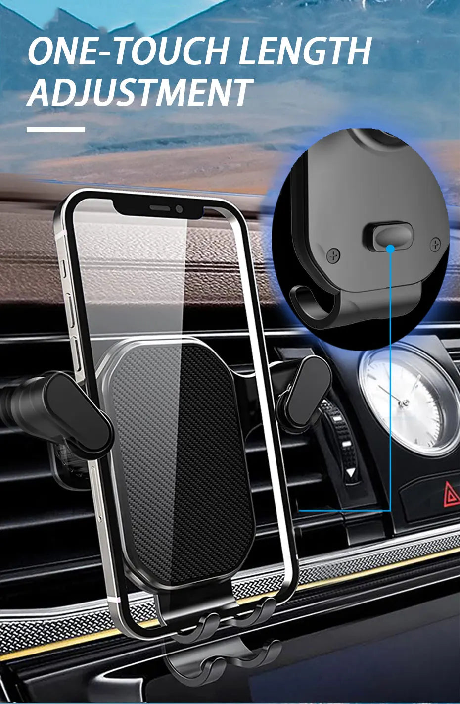 SEAMETAL Car Air Vent Phone Holder Gravity Lock Hook Phone Mount One-Hand Operation Universal Smartphone Support 360 Rotation