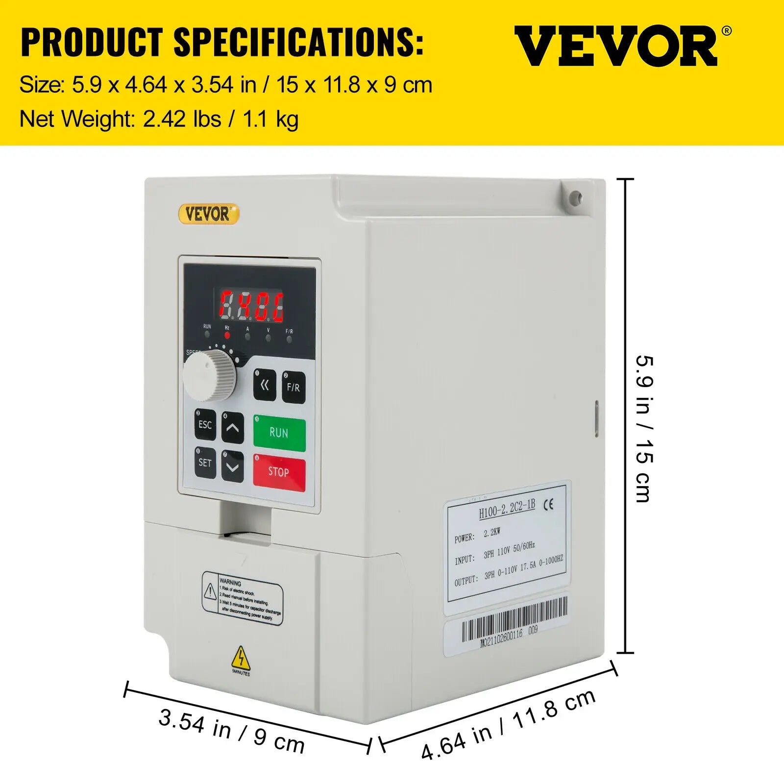 Variable Frequency Drive 2.2–7.5KW VFD Inverter CNC Motor Controller 110V/220V