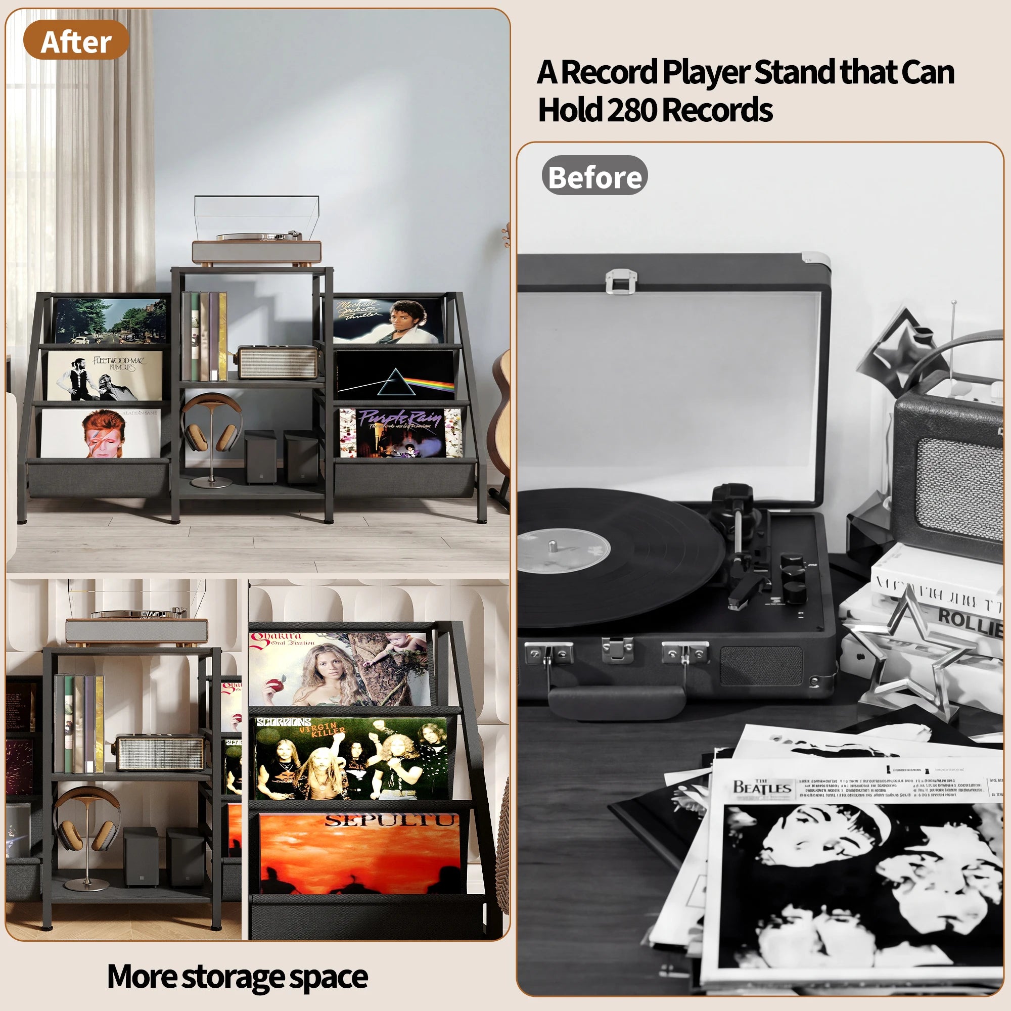 3-Tier AV Media Stand Vinyl Record & CD Storage Rack Organizer