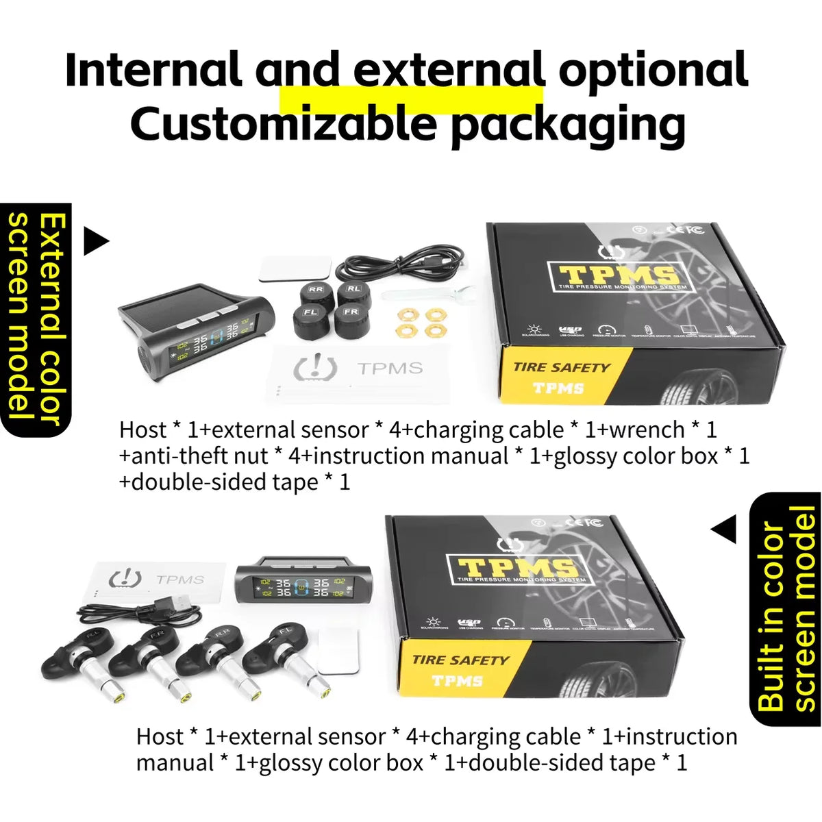 TY01 solcelledrevet/USB-sett for dekktrykkovervåking