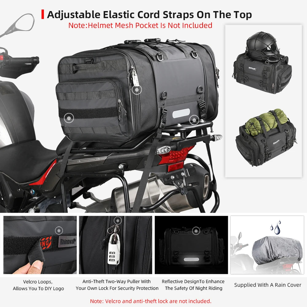 Motorcycle Tail Bag Expandable Luggage 19L–80L Rack Trunk Storage