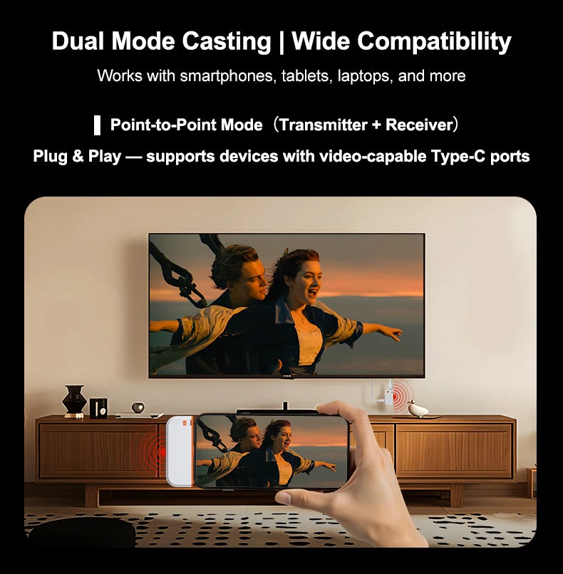 Wireless Display Adapter for USB-C to HDMI, 1080P, 50m