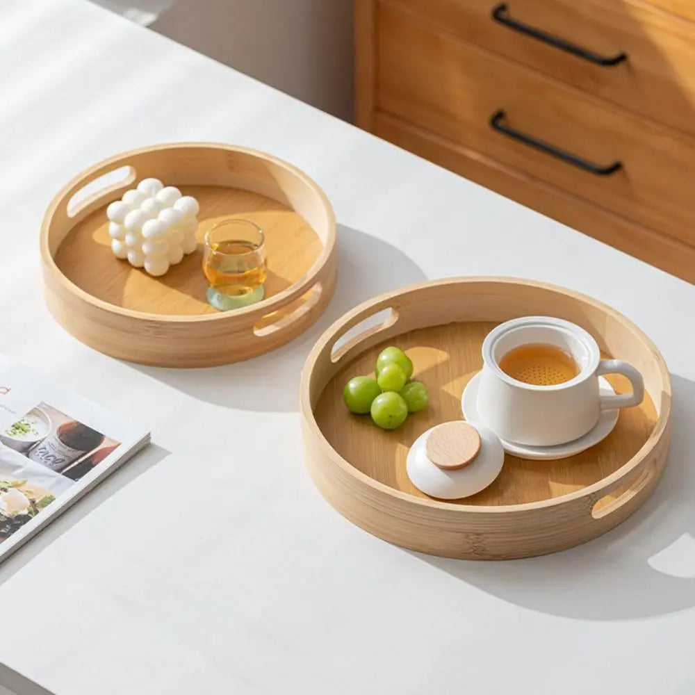 Round Wooden Serving Tray with Handle, 25 to 40 cm
