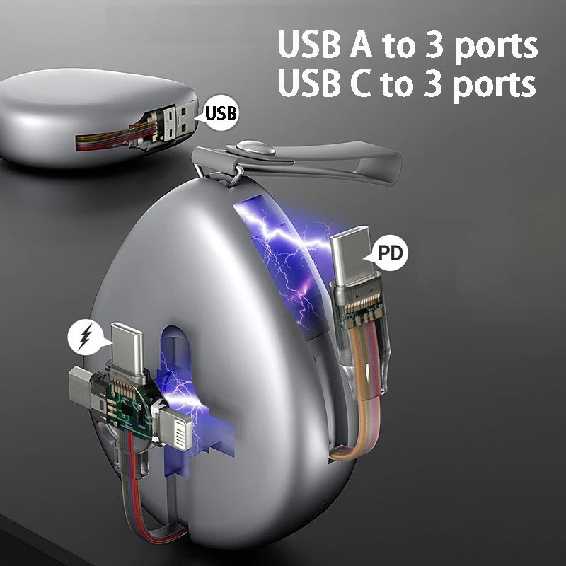 6 az 1-ben teleszkópos töltőkábel, 120 W, 6 A, USB-C