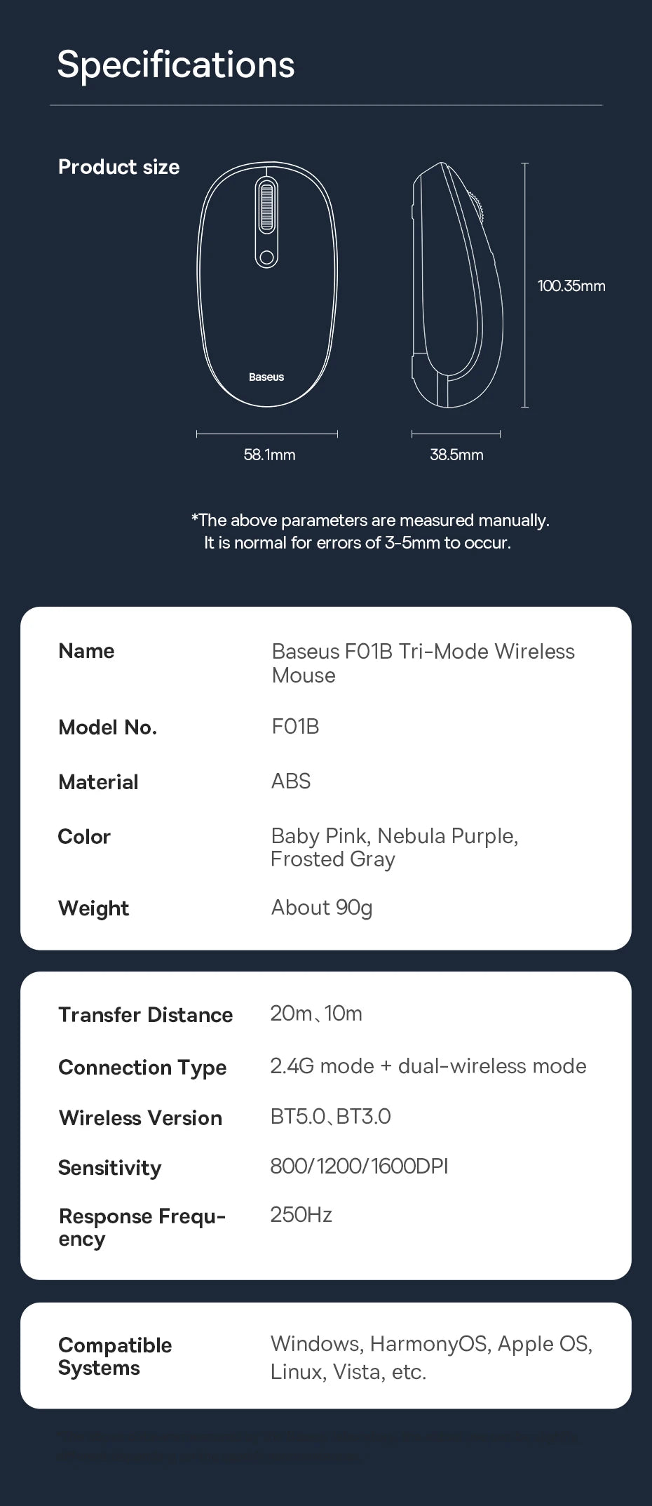 Wireless Bluetooth Mouse with Silent Clicks & Tri-Mode Connection