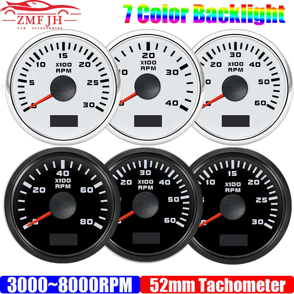52 mm Tachometer Gauge with 7-Colour Backlight for Car and Boat