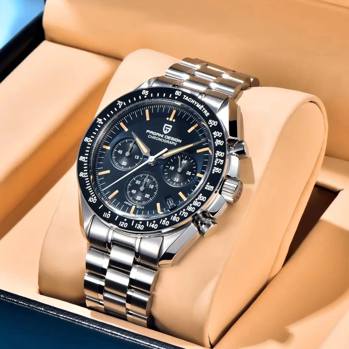 Ρολόι Pagani Design PD1701 Moonwatch Χρονογράφος με Ζαφείρι και Ατσάλινο Κάσα