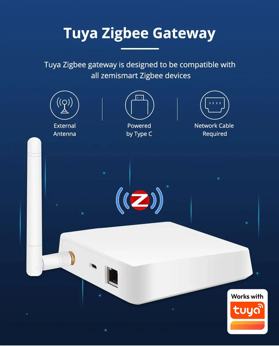 Wired Tuya Zigbee Hub with External Antenna