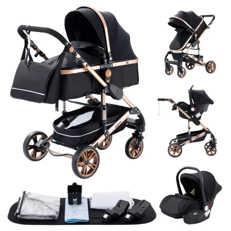 3-in-1 Luxurious Portable Baby Stroller with High Landscape Frame