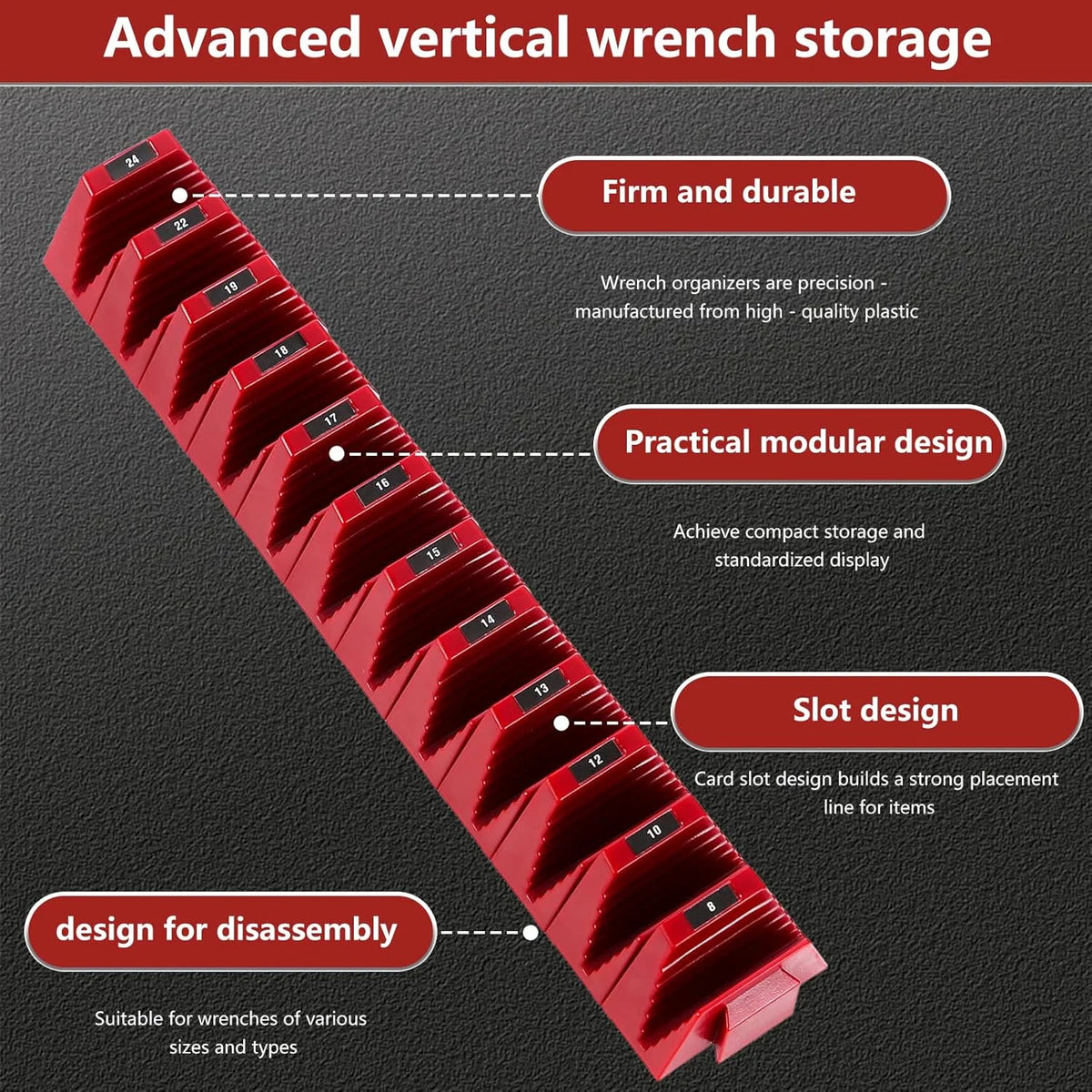 Wrench Organizer Modular System – 12 PCS Magnetic Wrench Organizer for Tool Box Drawer, Modular Wrench Storage Rack