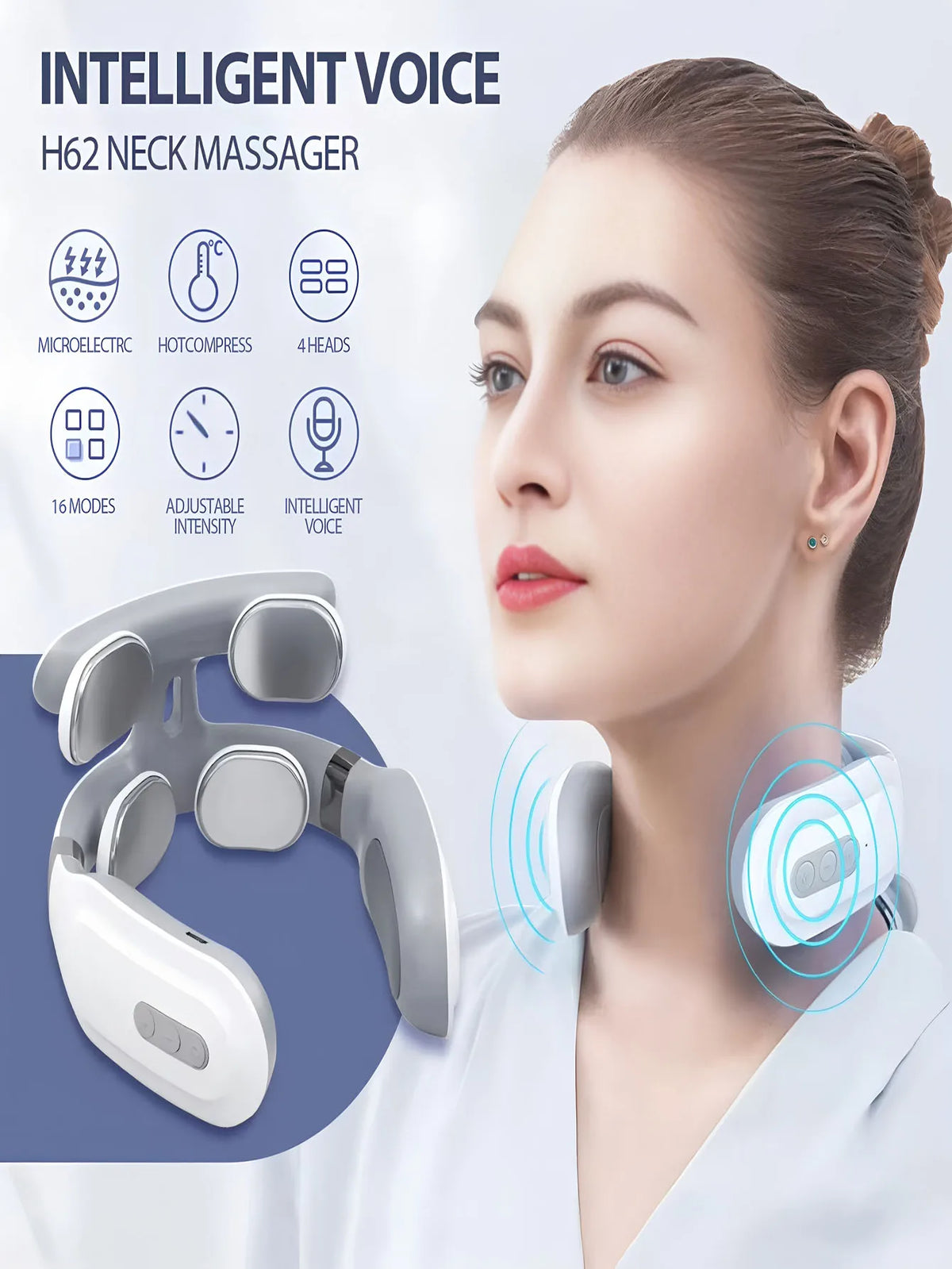 White Wearable Neck Pulse Massager, Battery Powered