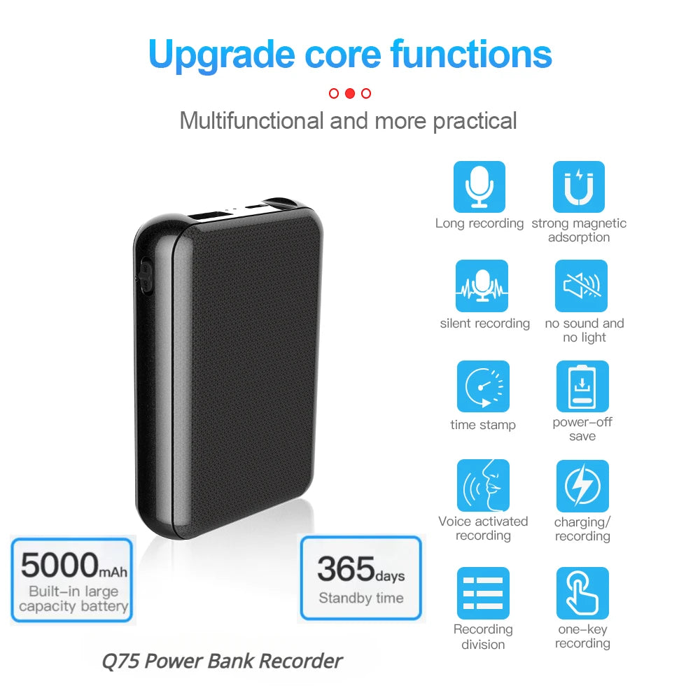 5000mAh Mini Power Bank Recorder Digtal Voice 8/32G Sound Record Activated Professional Large Capacity Storage MP3 Recording Pen