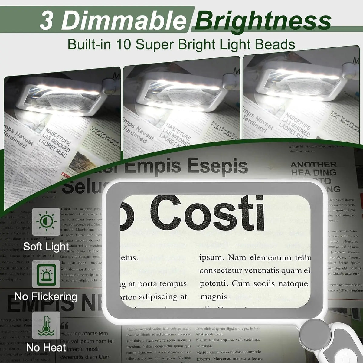 Large Rectangular LED Reading Magnifier