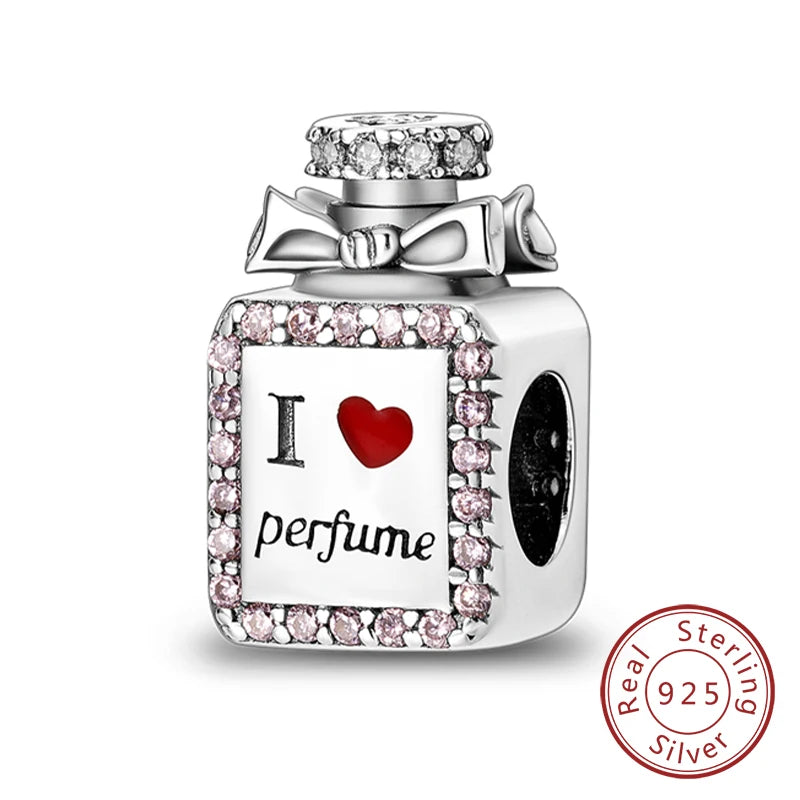 Fit Original 925 Sterling Silver Charms Beads Bow Perfume Bottle Pink Charms for Women Fine DIY Birthday Jewelry Gifts
