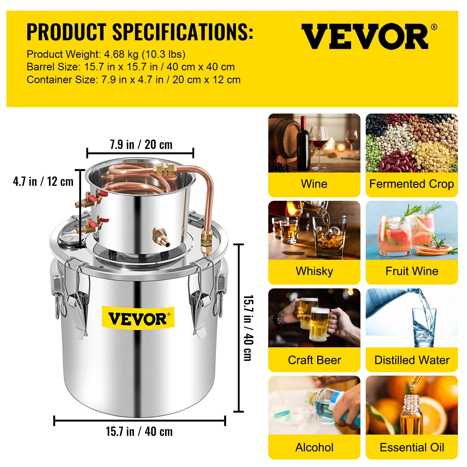 50L Alcohol Distiller Kit with Water Pump & Copper Coil